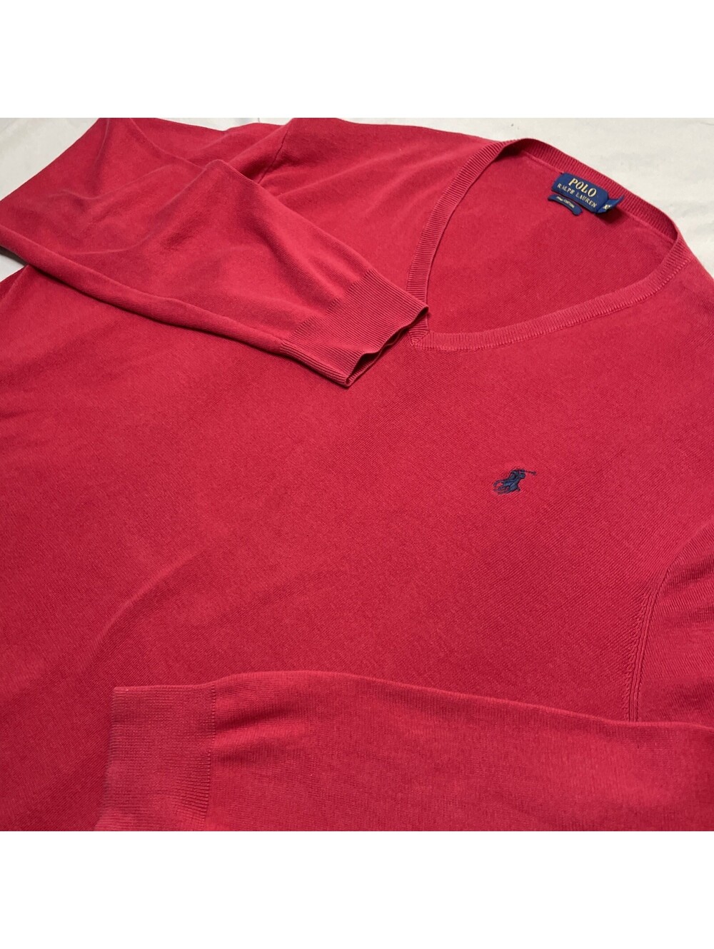 Polo Ralph Lauren Red Pima Cotton V-Neck Pullover Sweater Men's XXL Pony